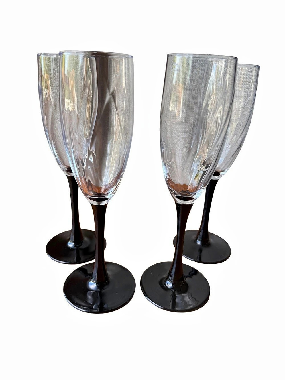 Luminarc Vintage Black Stem Optic Swirl Champagne Flutes